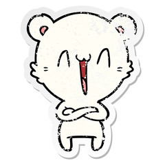 distressed sticker of a happy polar bear cartoon