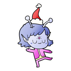 gradient cartoon of a alien girl wearing santa hat