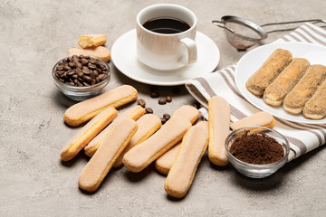 Tiramisu cake cooking - Italian Savoiardi ladyfingers Biscuits and coffee