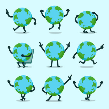 Vector cartoon earth character poses set for design.