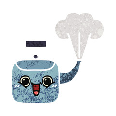retro illustration style cartoon steaming kettle