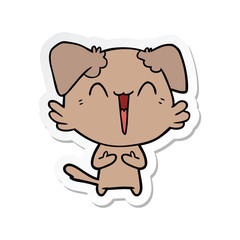 sticker of a happy little cartoon dog laughing