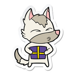 Fototapeta premium sticker of a cartoon christmas wolf whistling