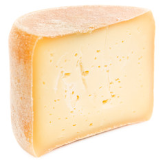Half of wheel cheese isolated on white