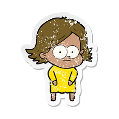 distressed sticker of a happy cartoon girl