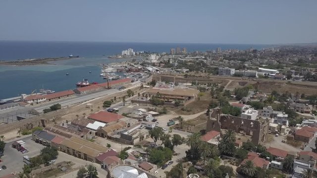 The city of Famagusta and Lala Mustafa Pasha Mosque in North Cyprus