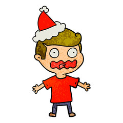 textured cartoon of a man totally stressed out wearing santa hat