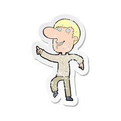 retro distressed sticker of a cartoon happy man dancing