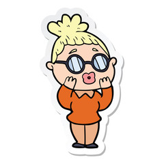 sticker of a cartoon woman wearing spectacles