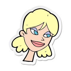 sticker of a cartoon happy female face