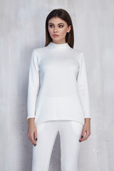 Sexy pretty fashion woman wear white casual sport suit trend clothes collection catalogue long...