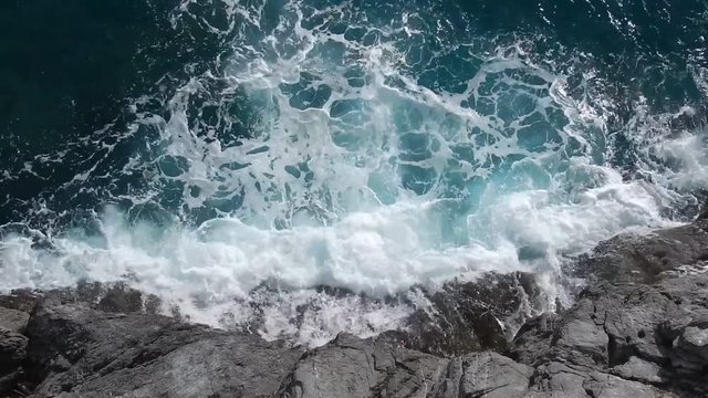 Maiori, Campania, Italy - March 4, 2019: Waves crashing on the Maiori coast