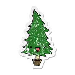 distressed sticker of a cute cartoon christmas tree