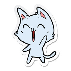 sticker of a happy cartoon cat meowing