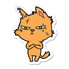 sticker of a tough cartoon cat