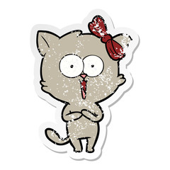 distressed sticker of a cartoon cat