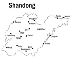 Shandong contour map with major cities region of China vector illustration