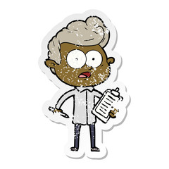 Obraz premium distressed sticker of a shocked cartoon salesman