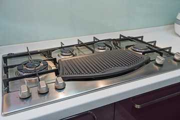Modern kitchen cooker hob in a luxury apartment