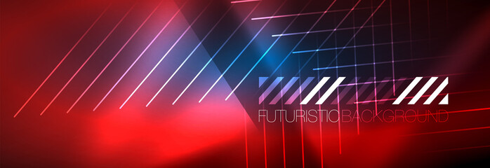 Neon glowing techno lines, hi-tech futuristic abstract background template with lines
