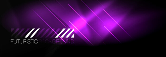 Neon glowing techno lines, hi-tech futuristic abstract background template with lines