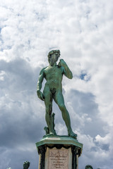 Fototapeta na wymiar The statue of Michelangelo David at Piazzale Michelangelo (Michelangelo Square) in Florence, Italy
