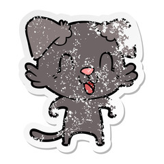 distressed sticker of a laughing cartoon dog