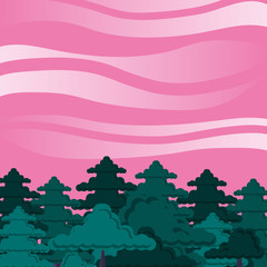 forest with trees scene and sky pink