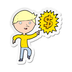 sticker of a cartoon man with money idea