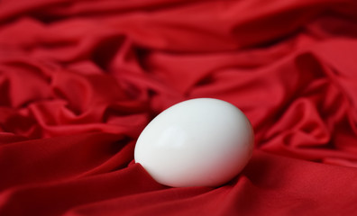 chicken boiled egg white on red fabric