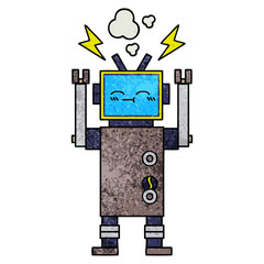 retro grunge texture cartoon robot