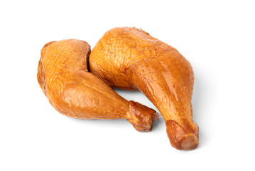 Smoked chicken legs isolated on white background. 