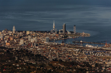 Beauteous city Batumi on the sea shore view from the hill
