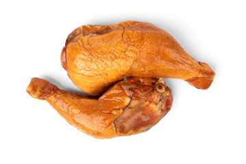 Smoked chicken legs isolated on white background. 