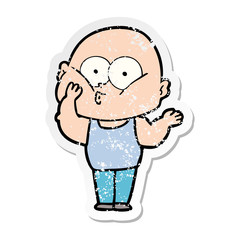 distressed sticker of a cartoon bald man staring