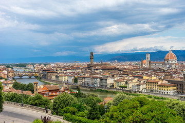 Panaromic view of Florence townscape cityscape viewed from Piazzale Michelangelo (Michelangelo...