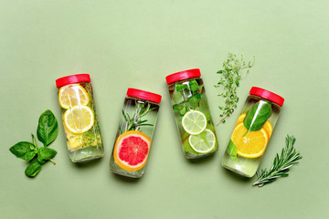 Spa fruits and herbs bottled infused water