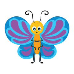 Butterfly isolated on white background. Vector colorful illustration of cute funny character in simple children's style. Flat icon.