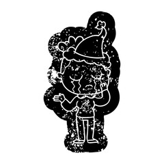cartoon distressed icon of a crying woman wearing santa hat
