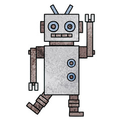 retro grunge texture cartoon dancing robot