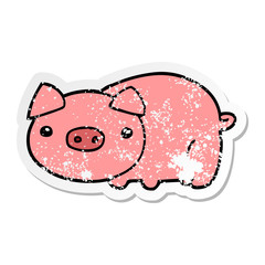 distressed sticker of a cartoon pig