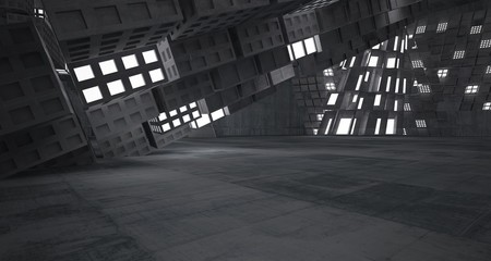 Abstract  concrete parametric interior with neon lighting. 3D illustration and rendering.