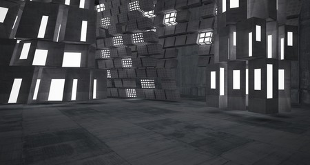 Abstract  concrete parametric interior with neon lighting. 3D illustration and rendering.