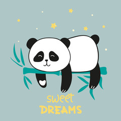 Cute sleeping panda bear. Sweet dreams vector illustration.