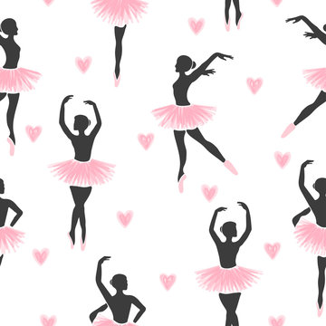 Seamless dancing ballerinas pattern. Vector illustration.