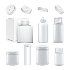 Medical Container Set Vector. Packaging Design Isolated Realistic Illustration