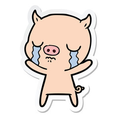 Obraz na płótnie Canvas sticker of a cartoon pig crying