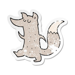 retro distressed sticker of a cartoon cute wolf