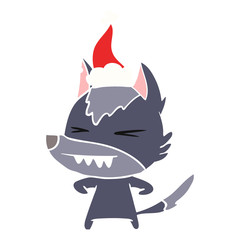 angry wolf flat color illustration of a wearing santa hat