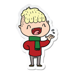 sticker of a cartoon happy boy laughing